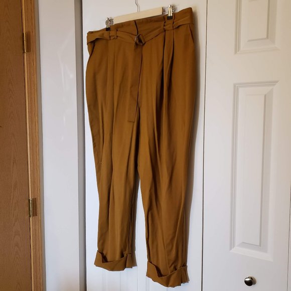Elizabeth and James Mustard High-rise Pleated Cuffed Pants Trousers 20W Plus - Picture 1 of 2